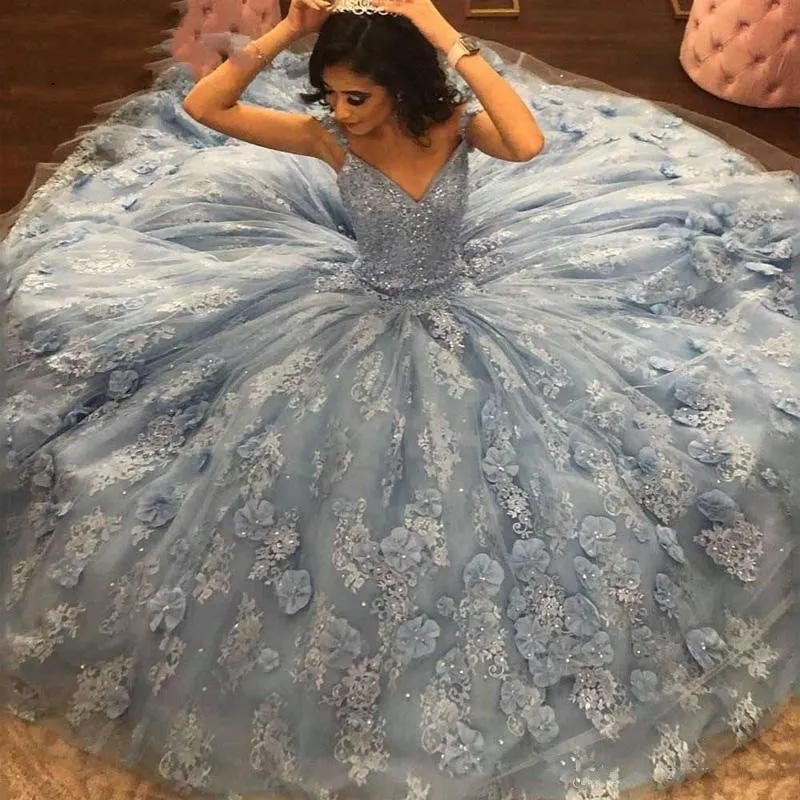 vestido de 15 anos ljus himmel blå quinceanera klänningar söt 16 klänning prom klänning spets applikation vestidos de xv anos