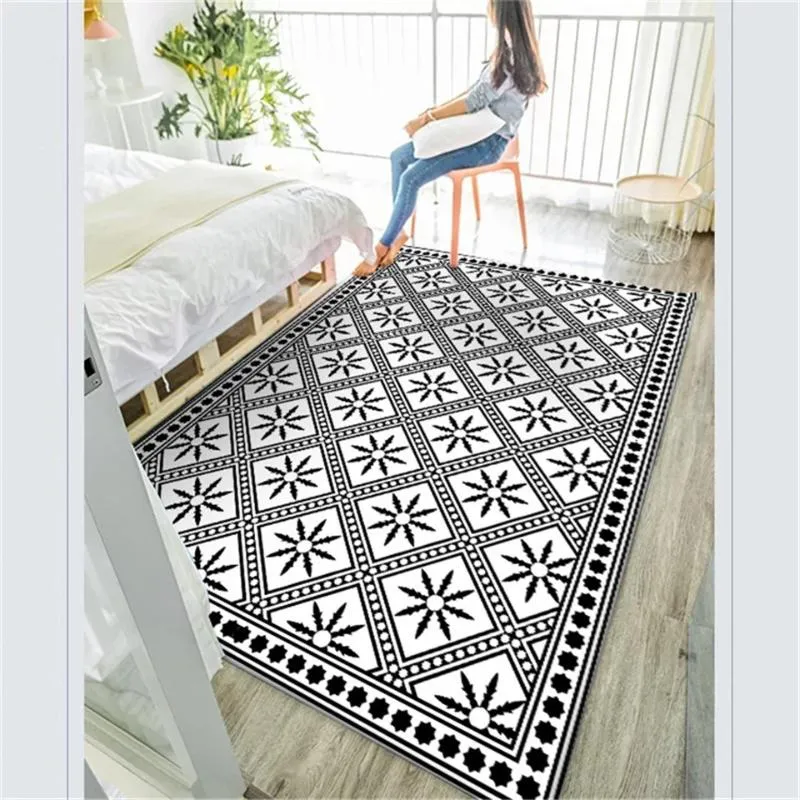 Tapis Wishstar Moderne Simple Mode Noir Blanc Tapis Motif Géométrique Tapis Lit Côté Long Tapis Anti Slip Entrée