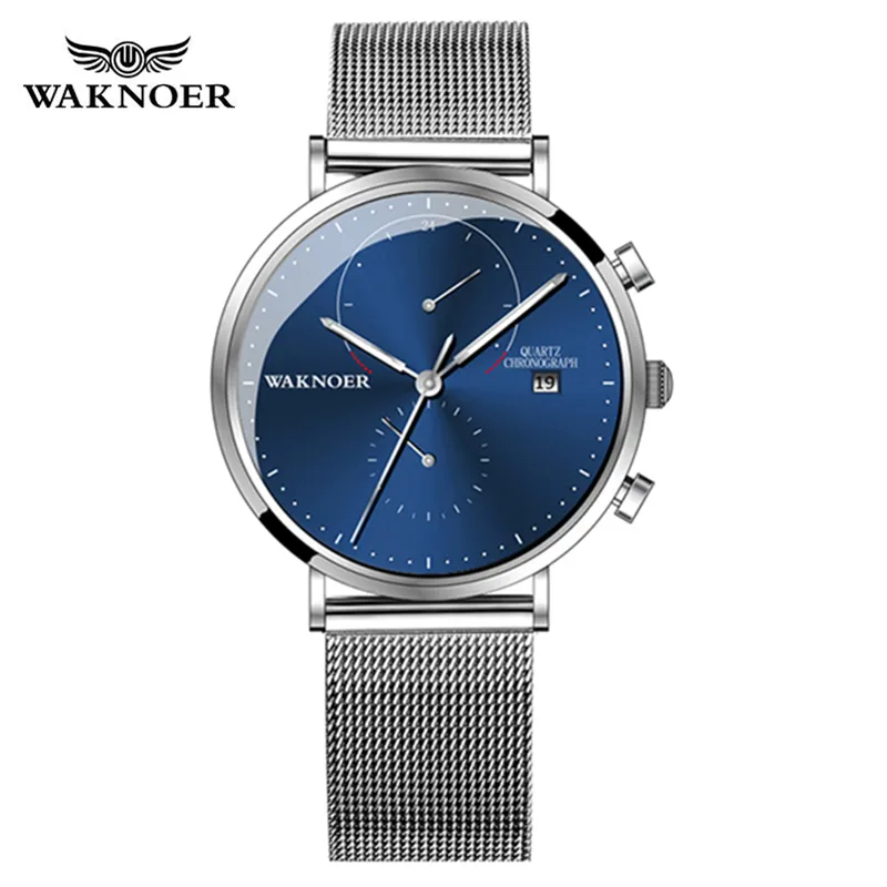 Montres Waknoer Fashion Mens Montres Top Mesh Court De Mesh Sport Étanche Chronographe Montre Homme Horloge Horloge Relogio Masculino