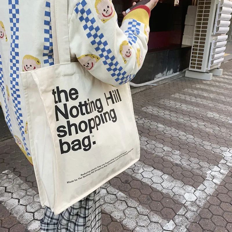 Kvinnor Canvas shoppingväska Notting Hill Books väska Kvinnlig bomullsduk axelväska Eco Handväska Tote Återanvändbar livsmedelsbutik Bagsauok