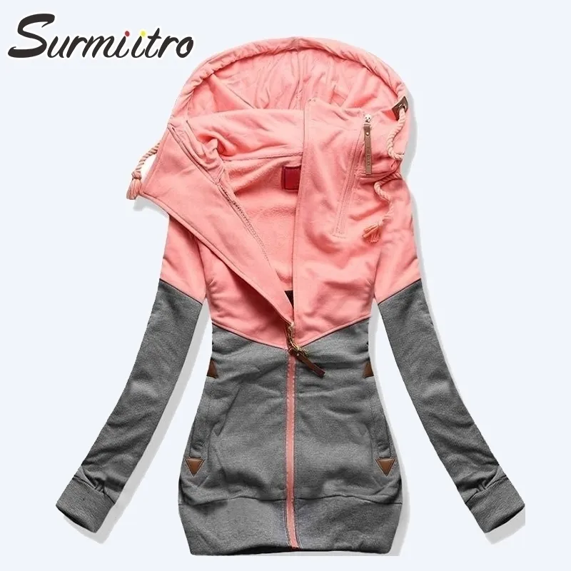 Surmiitro Primavera Mujer Chaqueta Otoño Invierno Sudadera con capucha de gran tamaño Cremallera Sudaderas con capucha Tallas grandes Abrigo Mujer Sudor Femme 201112