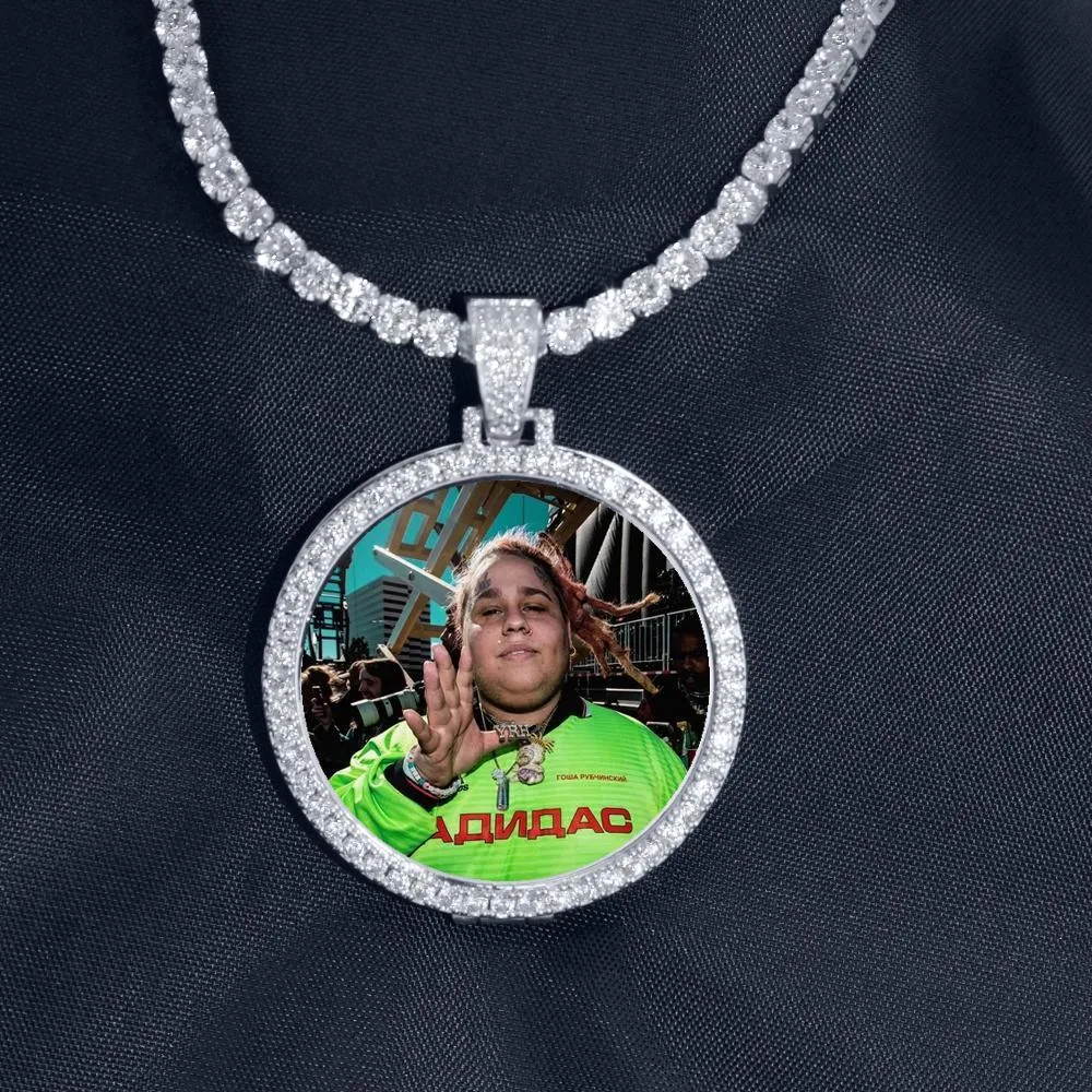 Custom Photo Memory Medallion Picture Pendant Necklace With Tennis Chain Hip Hop Jewelry Personalized Zirconia Chains Charm Gift