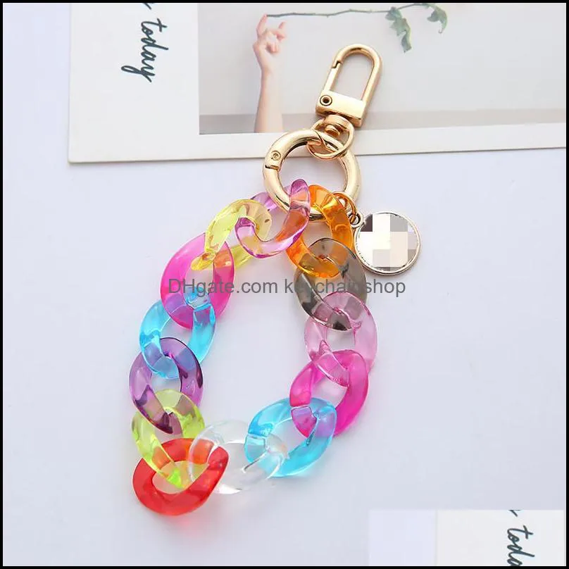 Acrylic Plastic Link Chain Keychain Macaron Color Handmade Key Ring For Girsl Gifts Handbag Charms