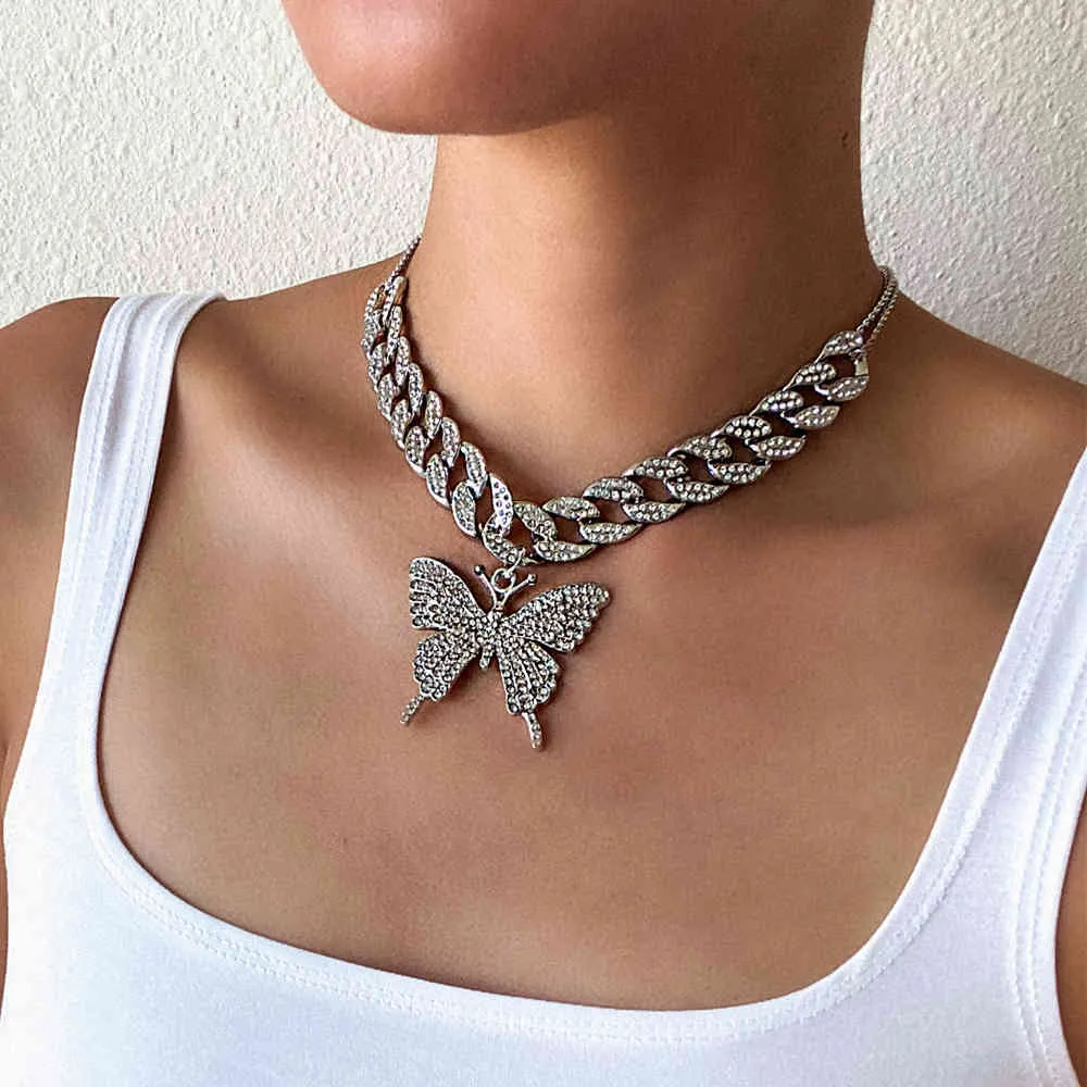 Kubanische Gliederkette, Schmetterlings-Halskette, weiblich, 2020, Chocker-Schmuck, Modeschmuck-Accessoires