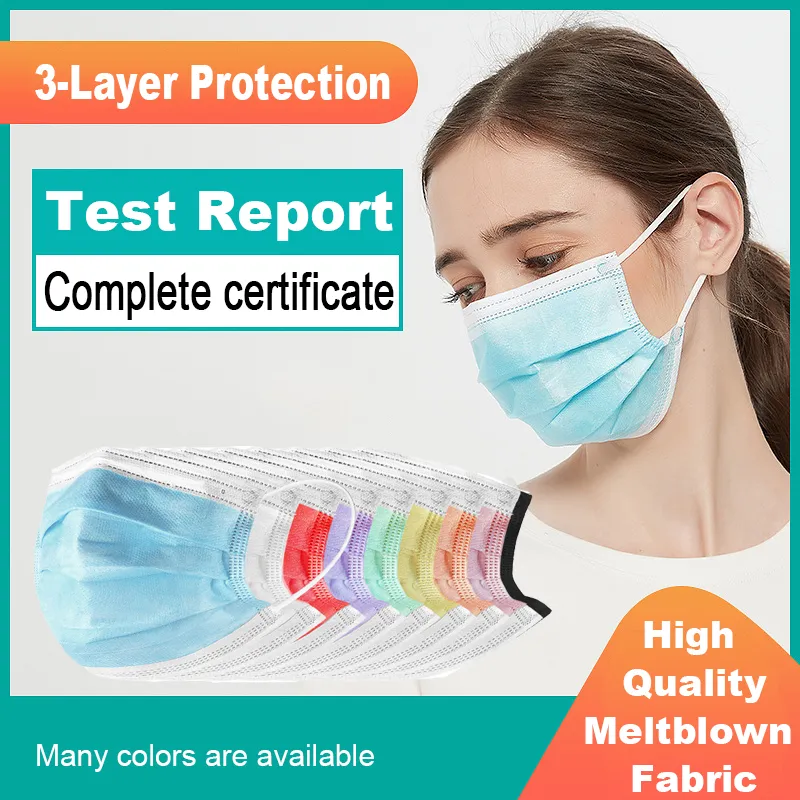Masques faciaux jetables Protection à 3 couches Masque sanitaire extérieur entièrement filtré et respirant Certification internationale avec rapport de test YL0364