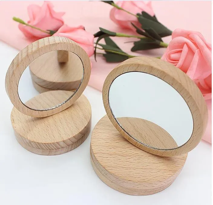 Wood Small Portable Pocket Mirrors Wooden Mini Makeup Mirror Wedding Party Favor Gift Custom Logo SN5324