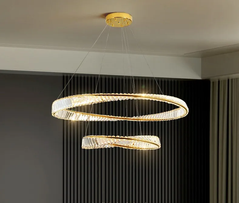 Modern Ring Art Luxury Crystal Chandeliers Pendant Lights Lyster Bedroom Living Dining Room Inomhusbelysning LED Lampa Hängande ljus fixtur