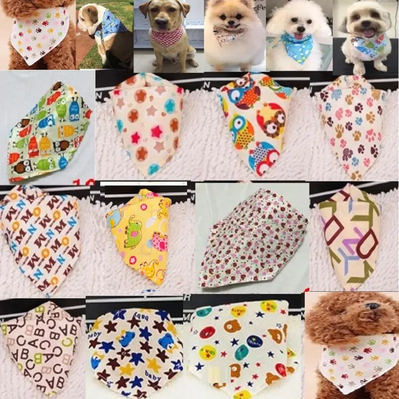 Whole 100pcs lot 2022 New Pet Dog Apparel Bandana Mix 100 Pattern Cute Puppy Cat Bibs Scarf Adjustable Cotton Pet Accessories213S