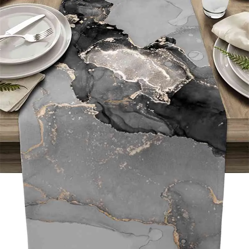 Marble Texture Ink Black And White Table Runner Modern Party Dining Wedding Decor cloth and Placemats 210628