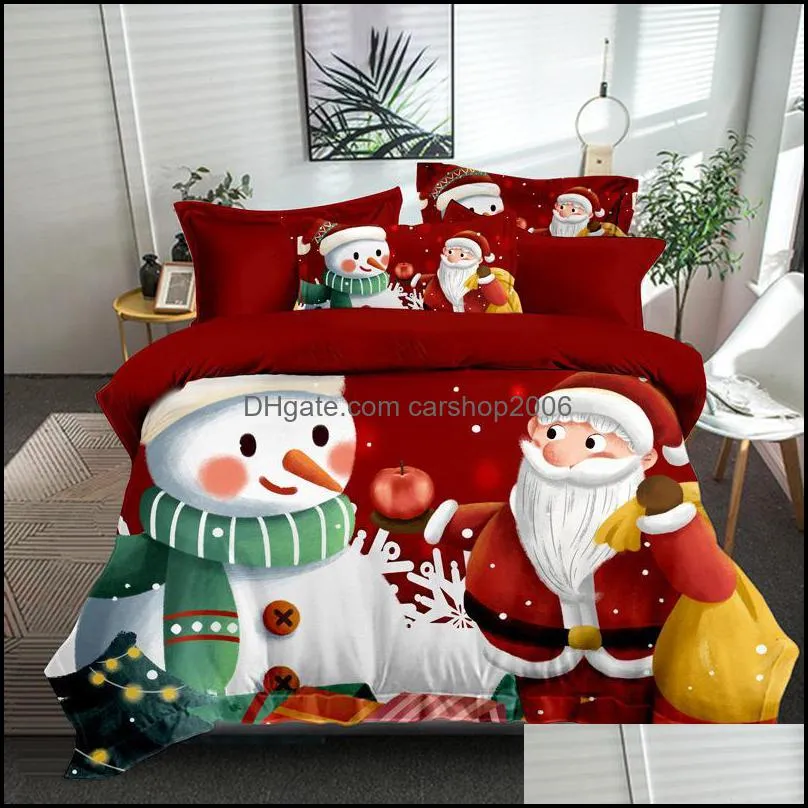 Sängkläder Supplies Hem Textil Trädgård Juldekoration Santa Snowman Bed Er Set Duvet med örngottsängar sängkläder Trevlig inredning