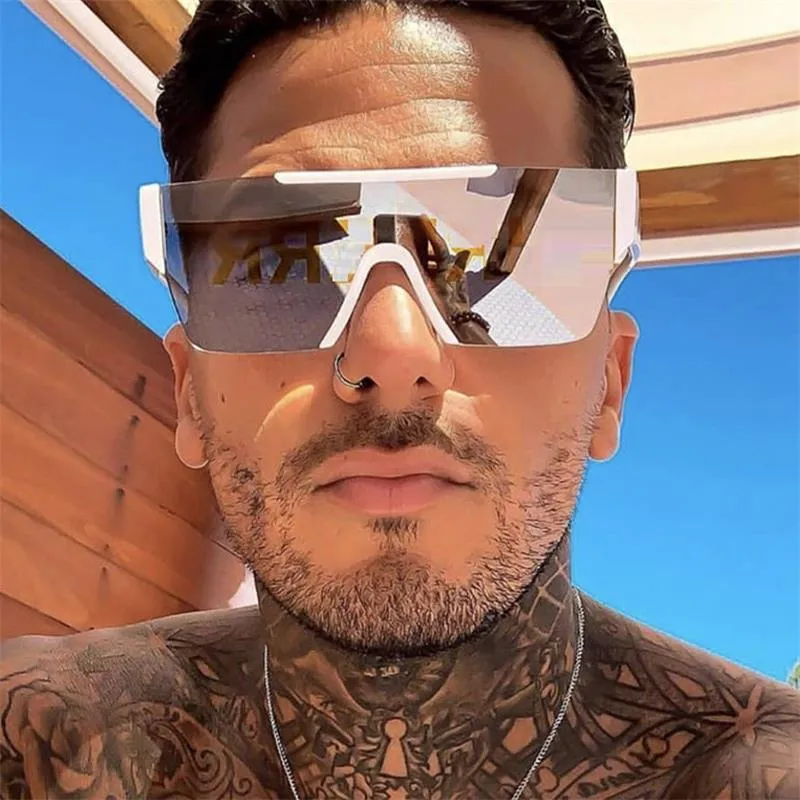 Óculos de sol Única lente semi semi-aros para homens luxo retângulo escudo espelho mulheres 2021 moda eyewear branco