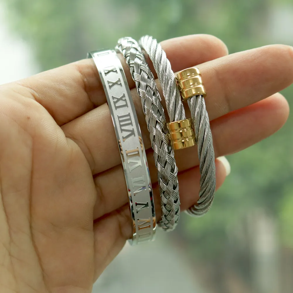 Slim Roman Numerals Bangle Bracelet - Stainless Steel - Pearls And Rocks Slim Roman Numerals Bangle Bracelet - Stainless Steel - Pearls And Rocks