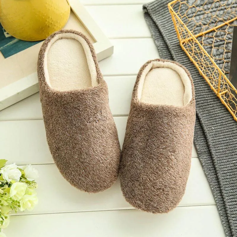 Slippers Herfst Winter Indoor Voor Vrouwen Katoen Pluche Warme Mannen Effen Kleur Thuis Schoenen Vloer Zachte Vrouw