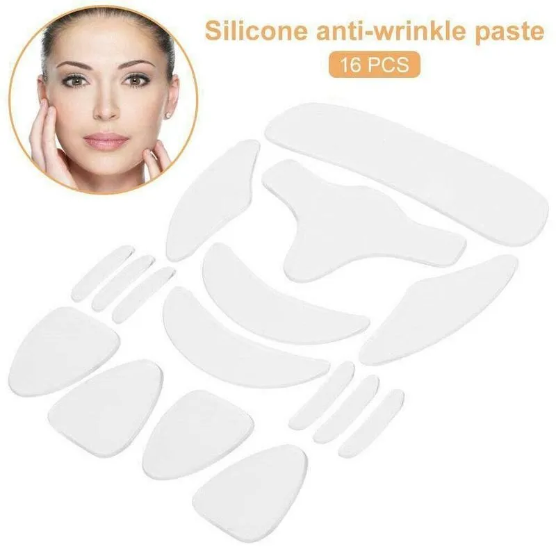 16 stks Siliconen Patches Voor Rimpels Herbruikbare Peace Out Rimpel Facial Smoothies Strips Gezicht Voorhoofd Hals Oog Sticker Home Skin Care Devices Tools Set