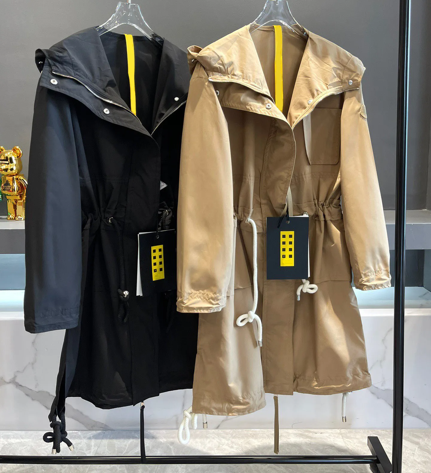 디자이너 여성 트렌치 재킷 코트 레이스업 허리가 있는 후드 재킷