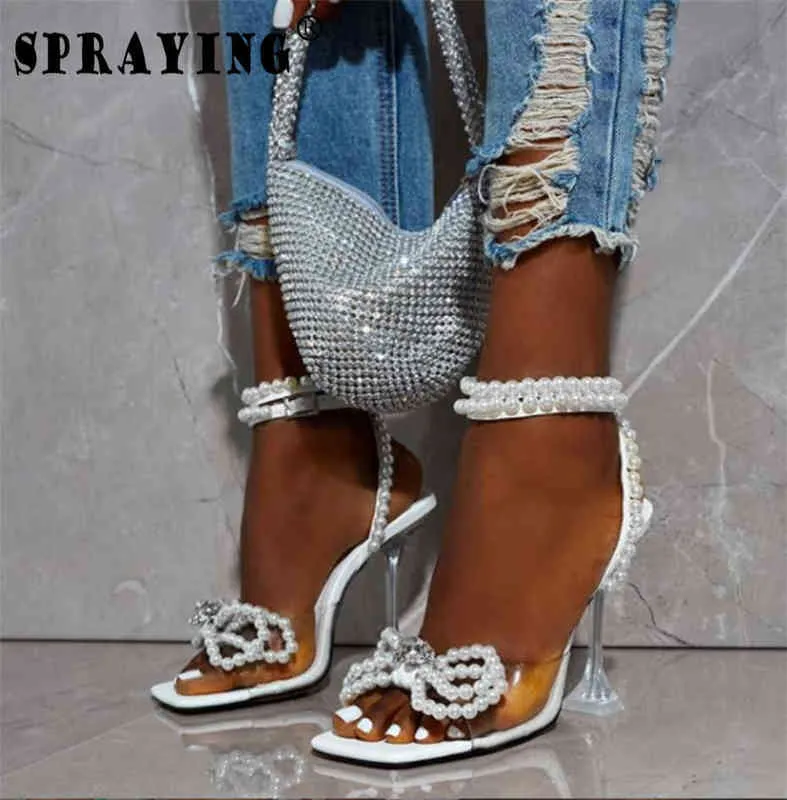 Sandals women's high-heeled sandals 11.5cm sexy loose fashionable white transparent pearl open end s8858 10 pairs 220309