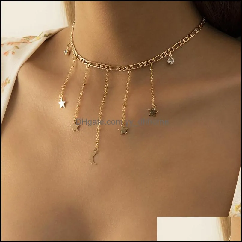 Chains Women Jewelry Moon Star Pendant Necklace 2021 Design Vintage Temperament Choker For Party Gifts