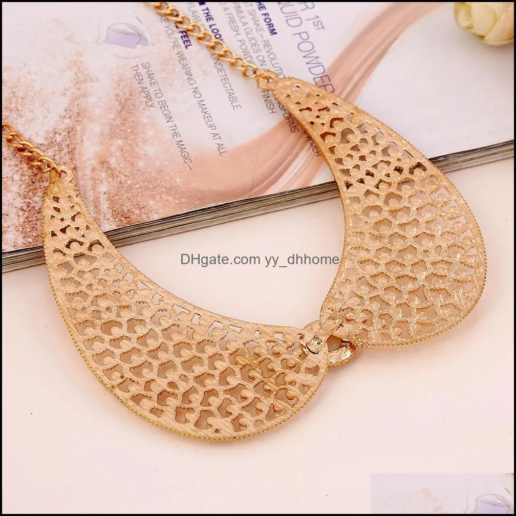 Fashion Exaggeration Metallic Hollow Sham Collar Necklace Pearl Statement Necklaces & Pendants Necklace Jewelry Accessories For Women