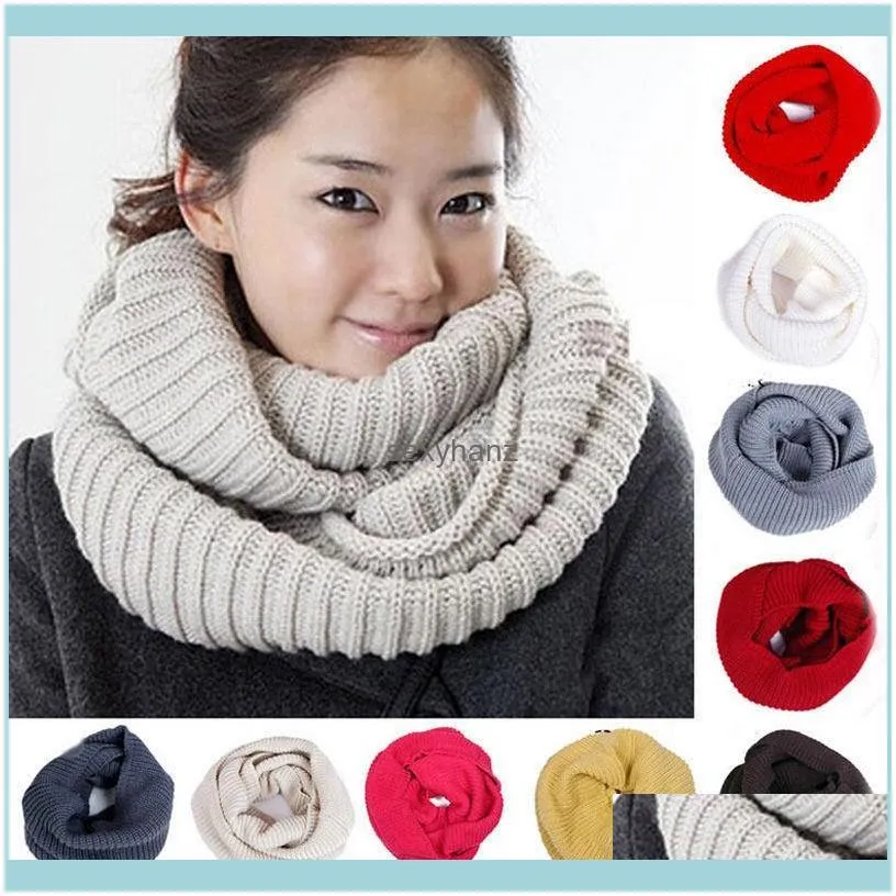 Wraps Chapeaux, Gants Mode Aessories Mticolor Foulards Pour Femmes Hiver Chaud Couleur Unie 2 Cercle Tricot Col Bénitier Longue Écharpe Châle Drop Deli