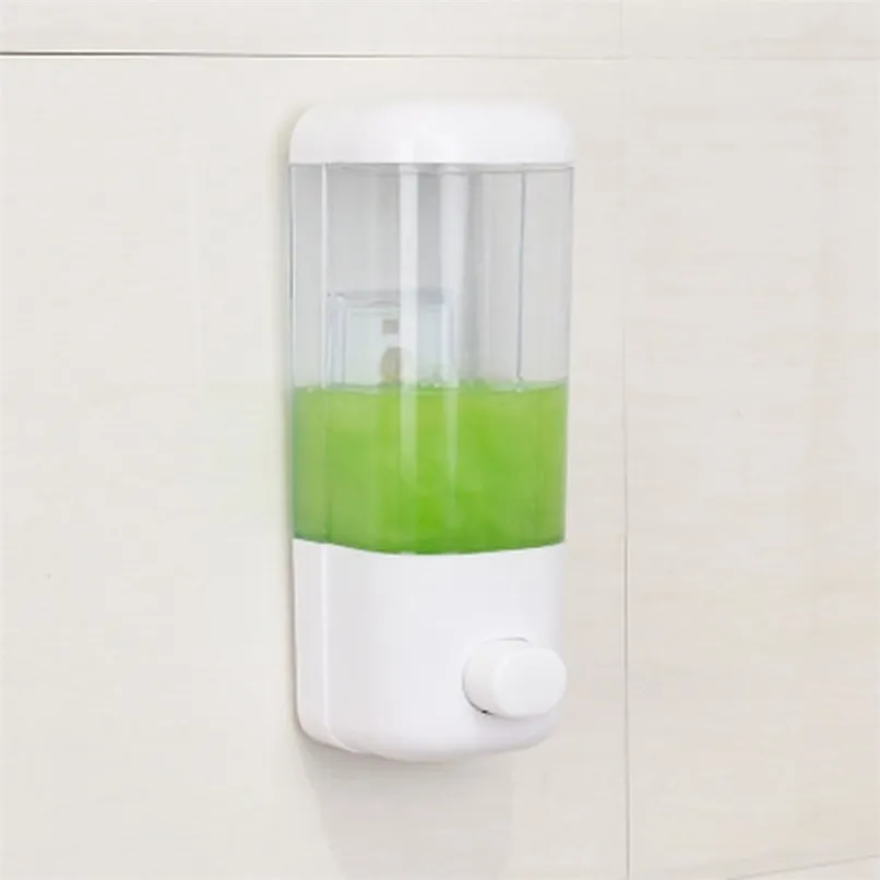 500ml Bathroom Soap Dispenser Wall Mounted Self-Adhesive Shampoo Container Hand Press Clear Liquid Lotion Single Slot Storage 211206