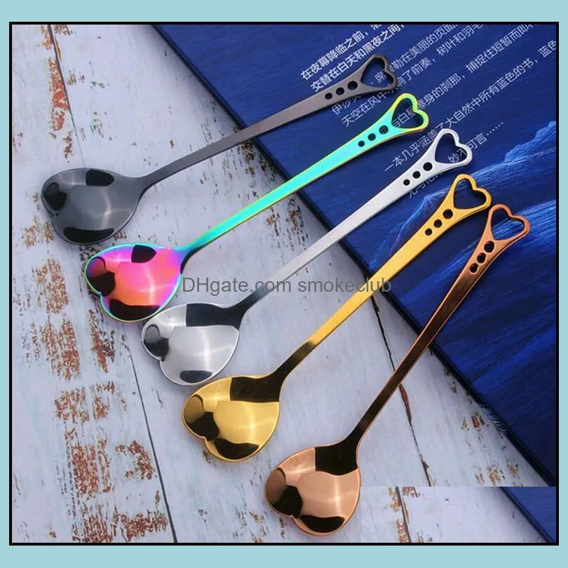 Colorful Heart Shape Stainless Steel Coffee Spoon Dessert Sugar Stirring Spoon Ice Cream yogurt Honey Spoon Kitchen Free Ship