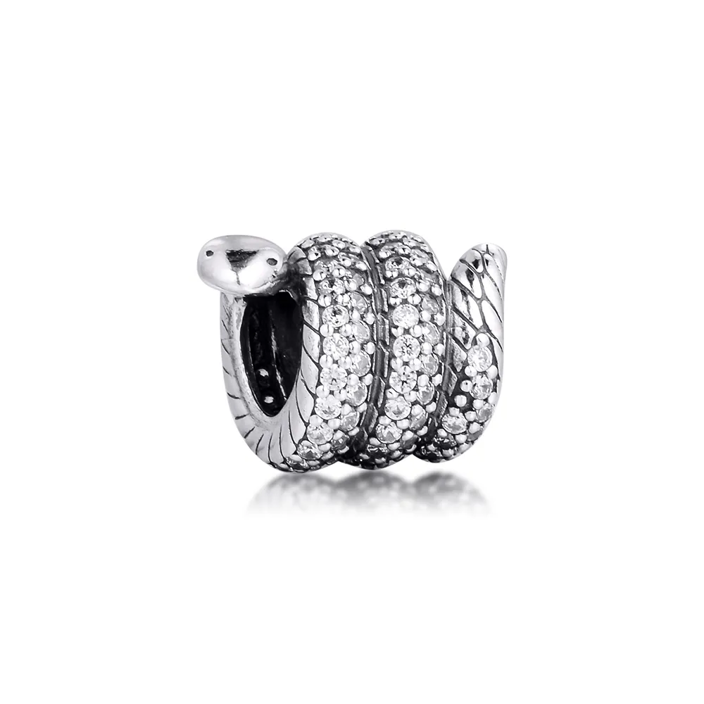 925 Sterling Silver Bead Mousserande Förpackade Snake Charms Passar Armband Clear CZ 925 Silverpärlor för smycken Making 2020 Ny Q0531