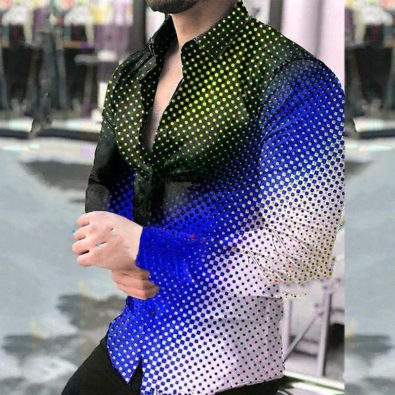 Camicie casual da uomo Autunno Moda uomo Stampa digitale Colletto rovesciato Monopetto Gradiente Primavera Top Per feste Top Streetwear