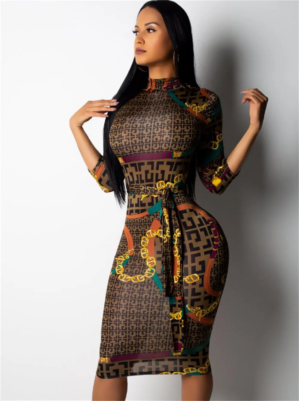 bodycon dress and sweater The Noli Shop Women's Monaco Denim Skirt - Chain Print