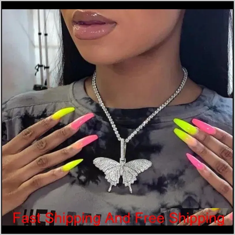 statment big butterfly pendant necklace hip hop iced out rhinestone chain for women bling tennis chain crystal animal choker jewelry