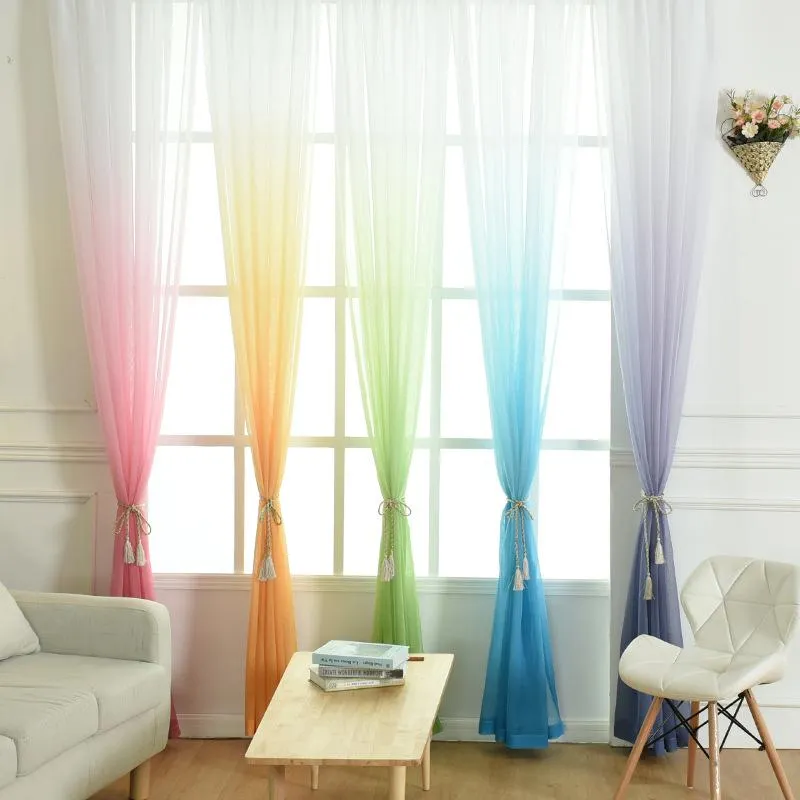 Curtain & Drapes DECOLUX Tulle Curtains Gradient Color Sheer For Living Room Bedroom Organza Voile Shades Colorful El Home Decoration
