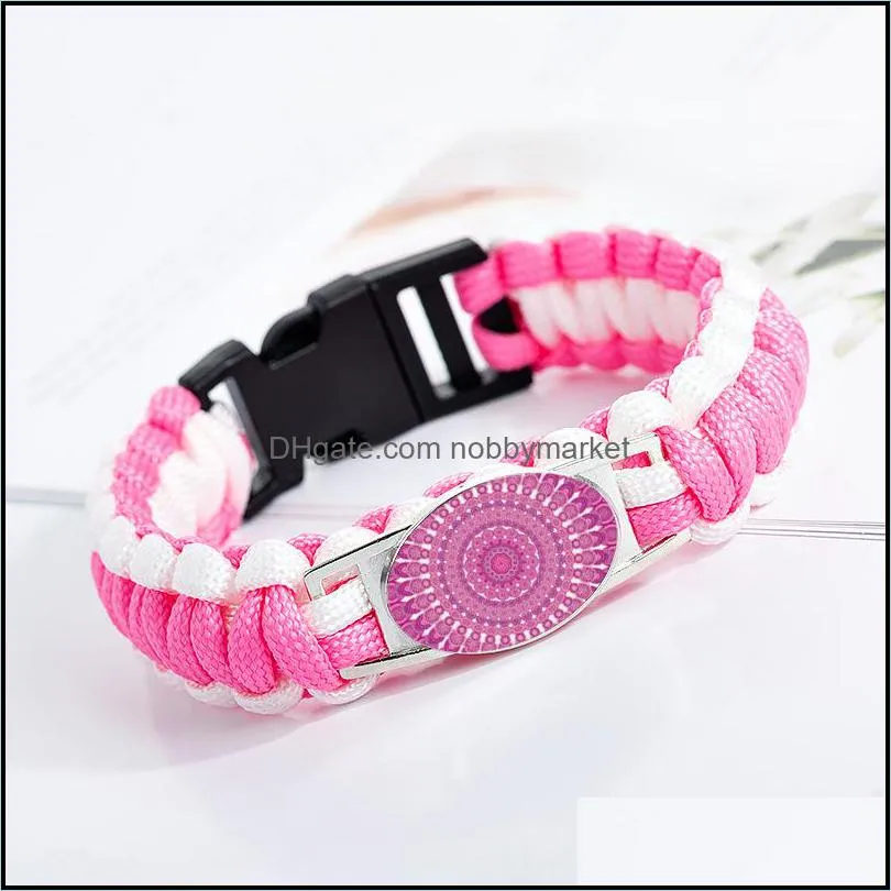 Indian Mandala Flower Of Life bracelets For Women Girls Glass charm Pink Cord Wrap bracelet girlfriend Jewelry in Bulk