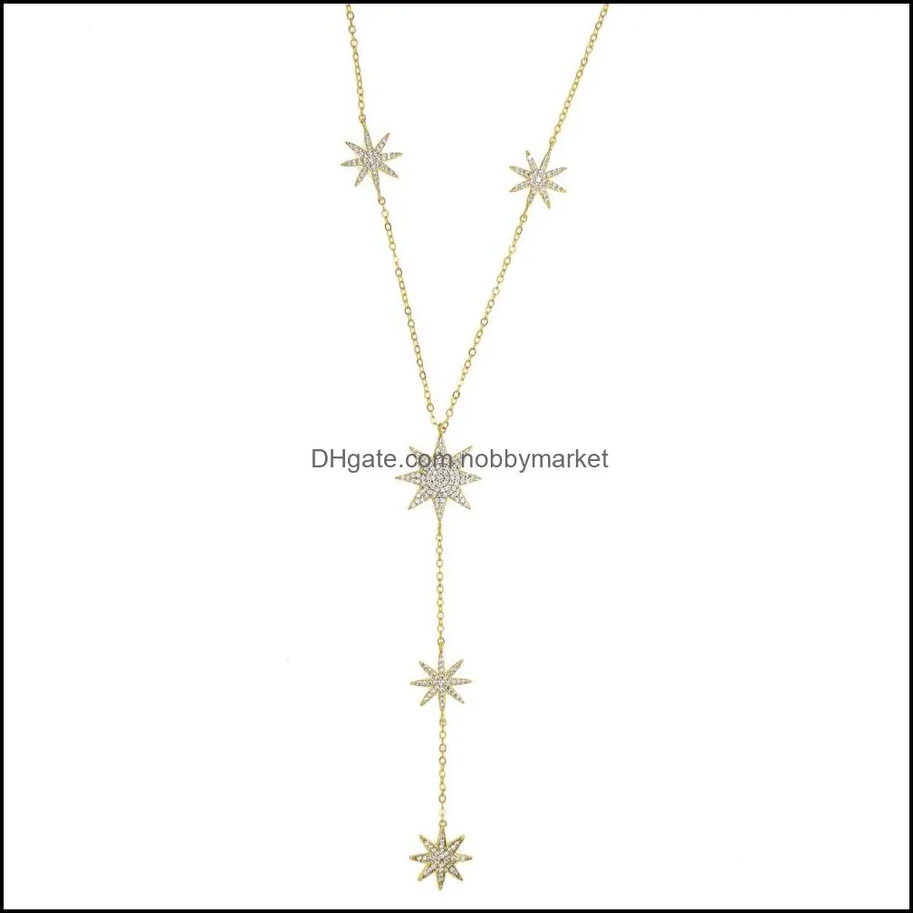 micro pave cz sparking star north star charm long women chain necklace Y lariat summer sexy women fashion star design jewelry