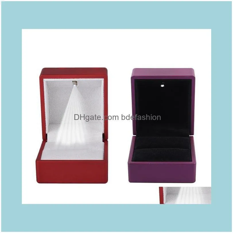 2Pcs Ring Box :1Pcs LED Lighted Gift Wedding Engagement Purple & Rings Display Storage Soft Velvet Tray Case Jewelry Pouches, Bags