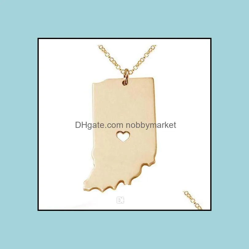 US Indiana State Map Necklaces, Personalized State Shaped pendant Necklace,s925 silver Necklace With A Heart