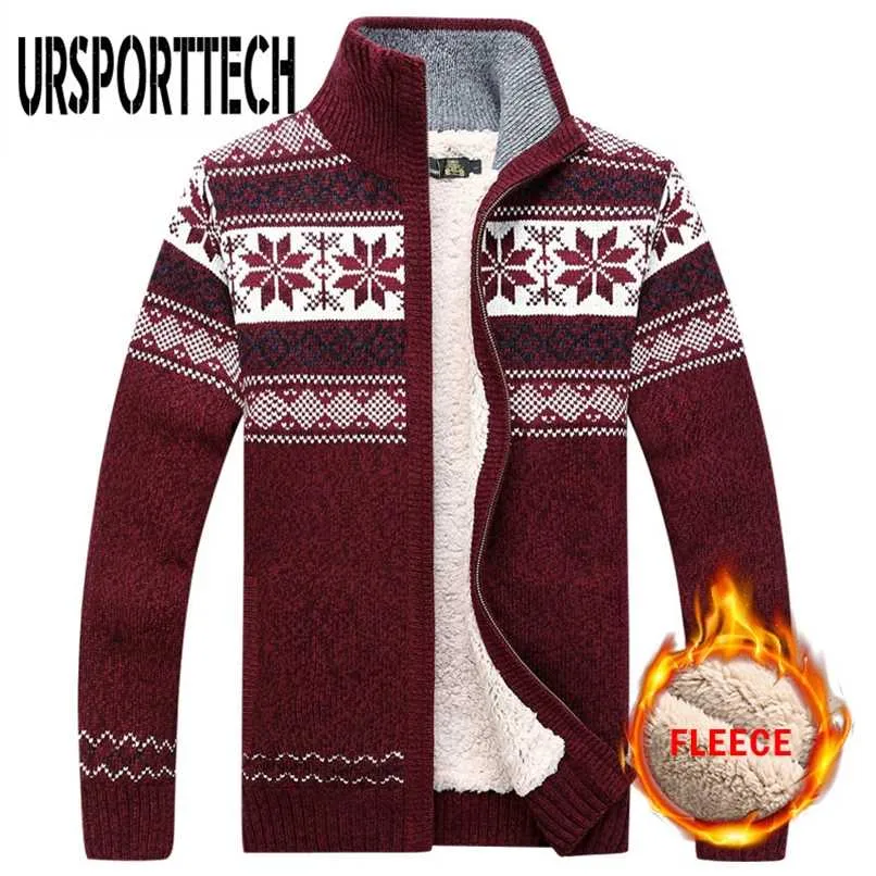Cardigan Men's Sweater Warm Velvet Sweatercoat Winter Wool Cardigan Male Casual Thicken Warm Fleece Christmas Sweater for Man 211221