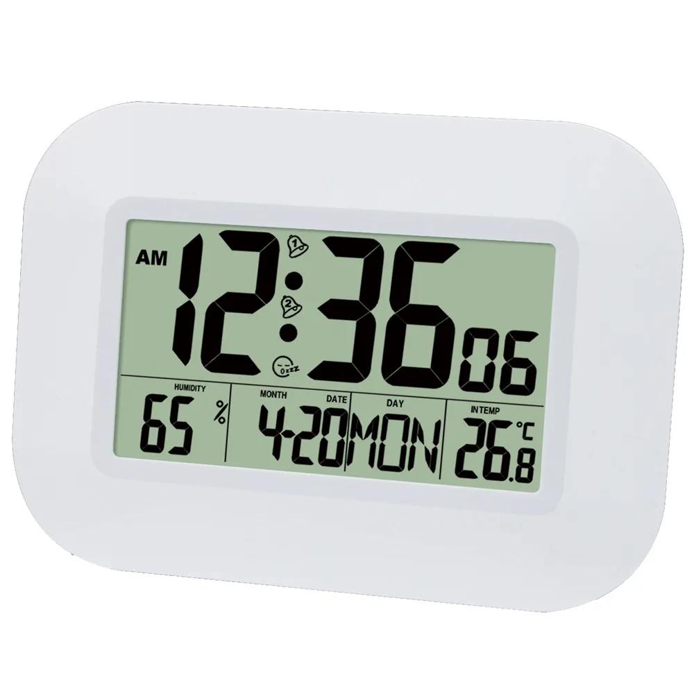 Büyük LCD Dijital Duvar Saati Termometre Sıcaklık Radyo Kontrollü Çalar Saat RCC Masa Masası Takvimi Ev Okulu Office 210310