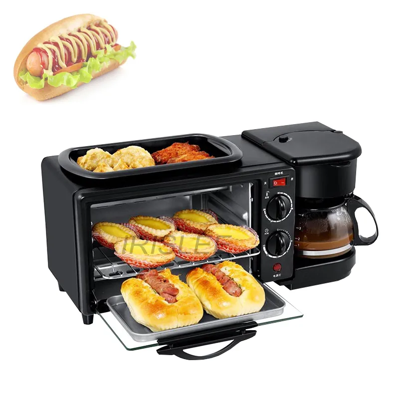 Máquina de fazer café da manhã multifuncional 3 em 1 Cafeteira Elétrica Omelete Frigideira Pão Pizza Assar Forno Doméstico