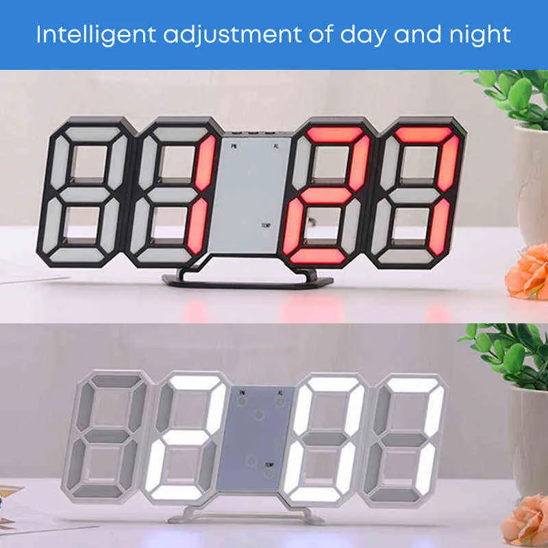 LEDデジタル壁時計モダンなデザインリビングルーム装飾日摂氏ナイトライトディスプレイテーブル211112