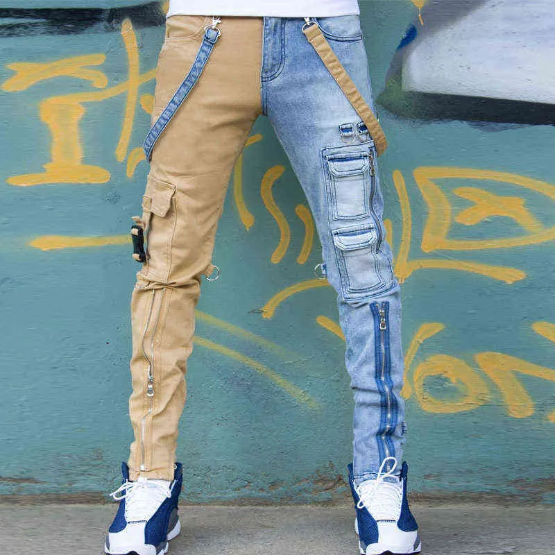 Erkek Jeans 2021 Yüksek Sokak Düz Tulum erkek Boy Hip-Hop Sarı Mavi Denim Pantolon Moda erkek Rahat Kot G0104