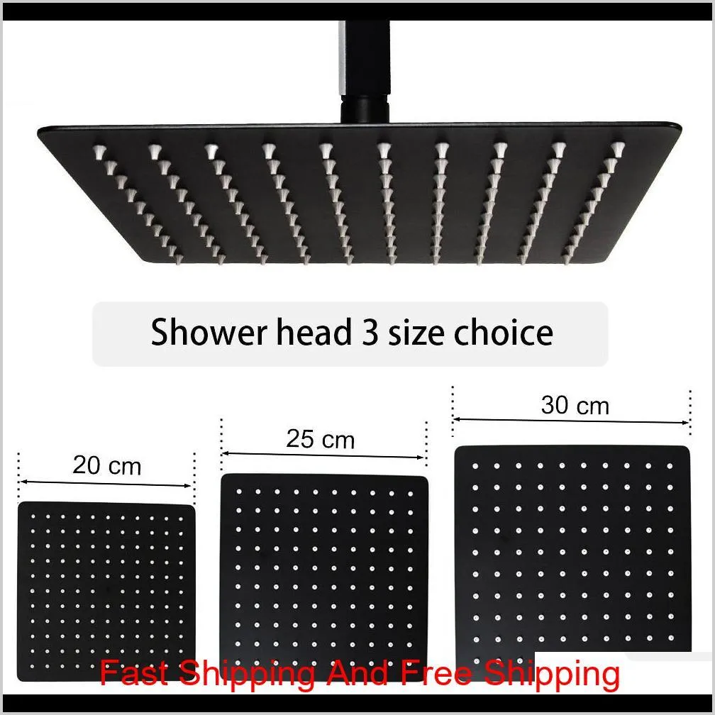 bathroom square design in ceiling mounted shower set black plated bath diverter mixer faucet 8/10/12 inch rain shower head