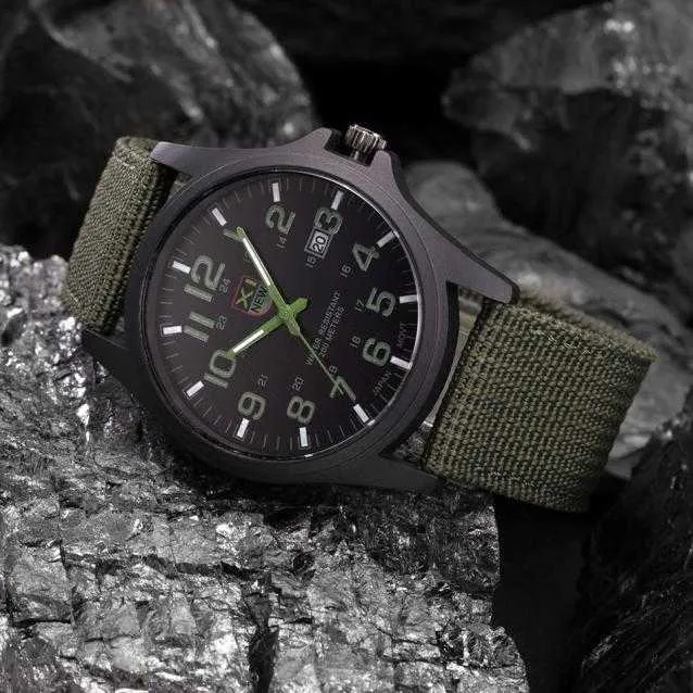 Männer Hohe Qualität Uhren Von Outdoor-Sport Stil Datum Herren Olive Analog Quarz Stahl Armbanduhr Für Mann Geschenk Reloj hombre H1012