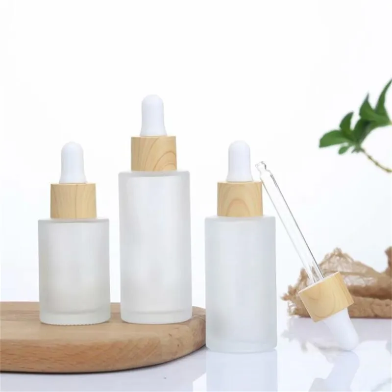 Frosted Glass Dropper Bottle Empty Essential Oil Bottles Cosmetic Container with Imitated Bamboo Cap 20ml 30ml 40ml 50ml 60ml 80ml 100ml 120ml