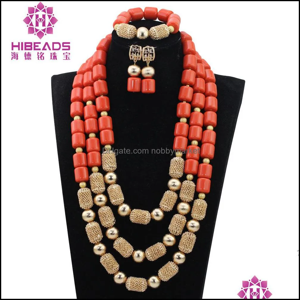 Luxury Nigerian Beads Jewelry Traditional African Wedding Bridal Statement Necklace Set Dubai Free Shipping CNR819 C18122701