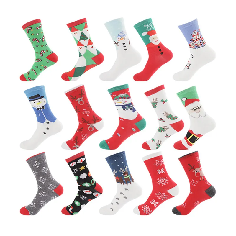 Chaussettes de Noël en coton pour hommes et femmes, fournitures de fête, personnalité, dessin animé, chaussettes chaudes d'hiver, chaussettes de sport extensibles, cadeau de noël