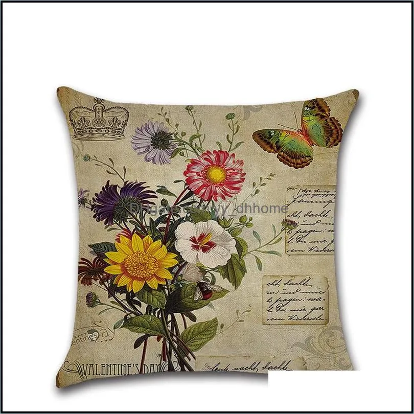 Vintage Rose Flower Pillow Case Cotton Linen Cushion Cover Office Sofa Car Throw Pillowcase Romantic American Country Home Decor