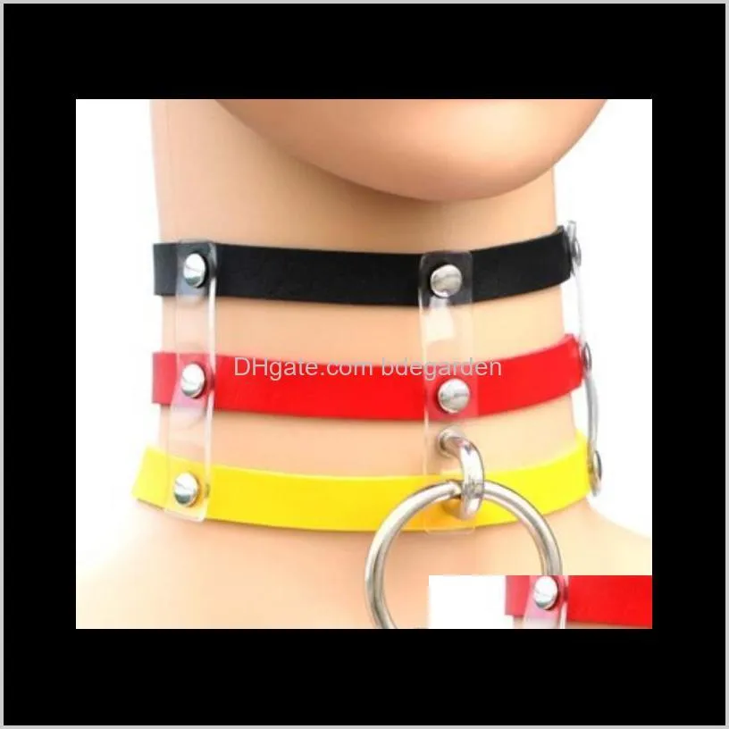 jewelry rivet Pu leather necklace Punk three circles chokers handmade colorful for women simple hot fashion