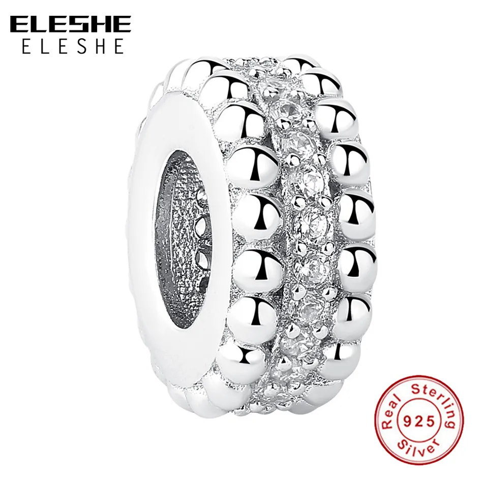 ELESHE 100% 925 Perles d'argent Sterling Charm Brillant entretoise Perles Pave Cristal CZ Charmes Fit Bracelets Original Bracelets Femmes Bijoux DIY Q0531