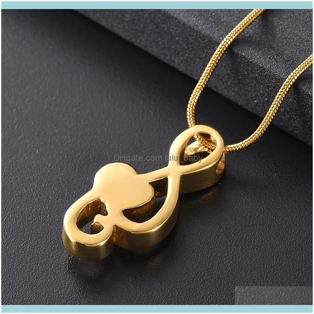 Chains IJD11531Mini Cremation Crystal Heart Stainless Steel Music Note Memorial Ash Urn Necklace Keepsake Pendant Jewelry Gold1
