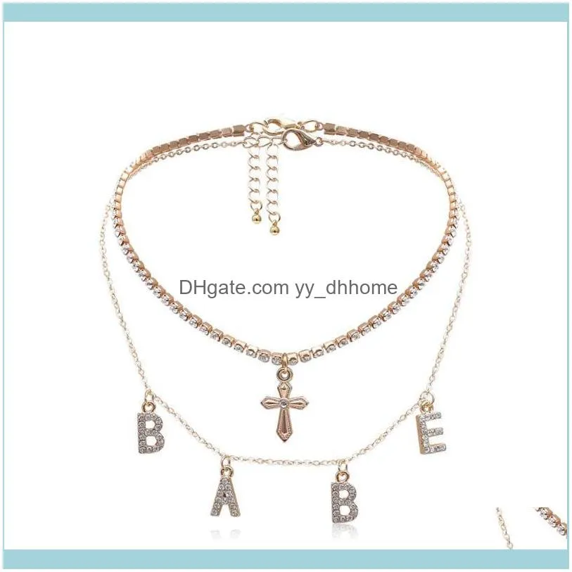Pendant Necklaces 2021 Fashion Sexy Crystal BABE Letter Choker Necklace Collares Multi Layer Cross Butterfly Chain Women Jewelry