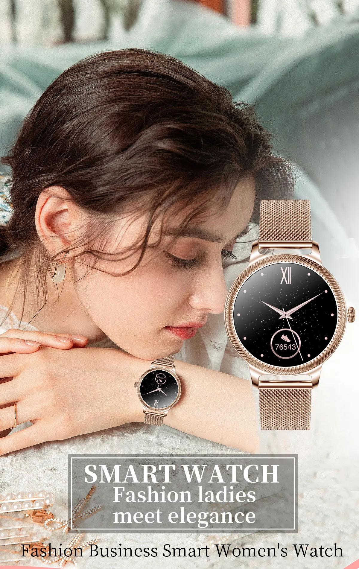 Romantic Bluetooth Round Shape Smartwatch For Women Heart Rate